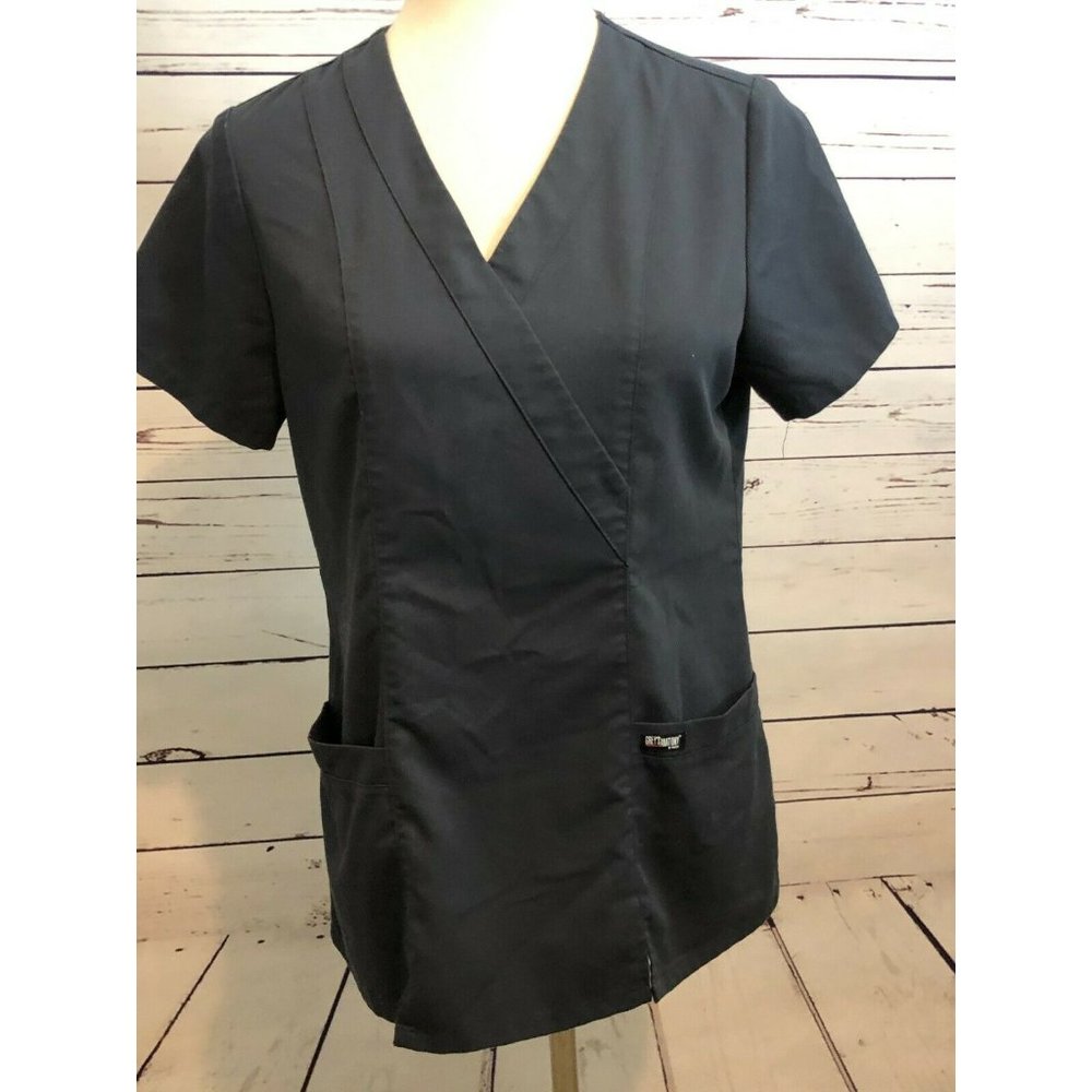 Grey's Anatomy Scrub Top‎ Womens Small Gray Mock Wrap 41101 Barco Short Sleeve